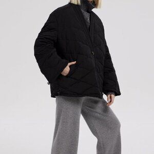 NEW LIT Activewear Black Oversized Collarless Down Jacket~ Chic Cozy! Large